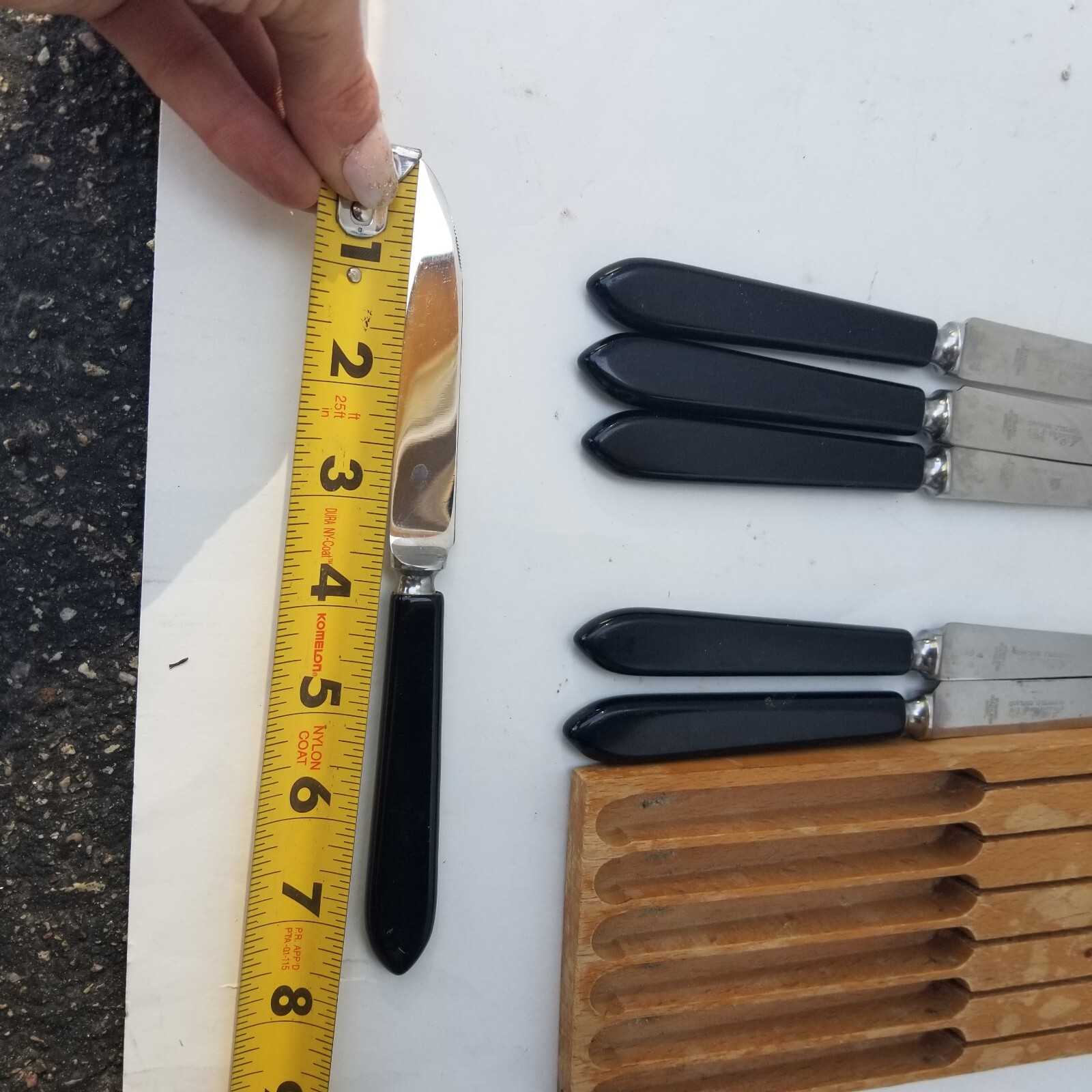 A. Petre & Co. Sheffield England 6 Piece Table Knife Set w/ Original Wood Block