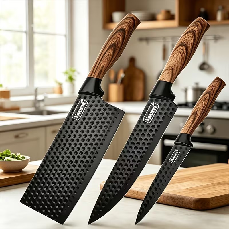 7 Pcs Professional Kitchen Knife Set Stainless Steel Chef Scissors Block