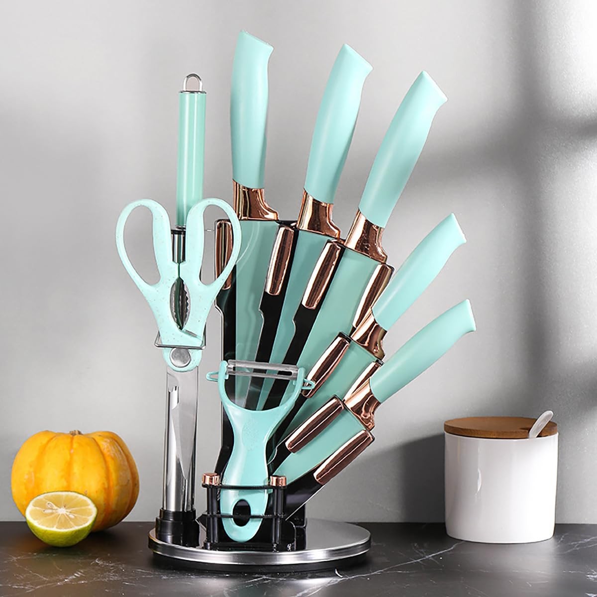 Kitchen Knife Set, 9Pcs Stainless Steel Non Stick Knife Block Set, Sharp Cutl…