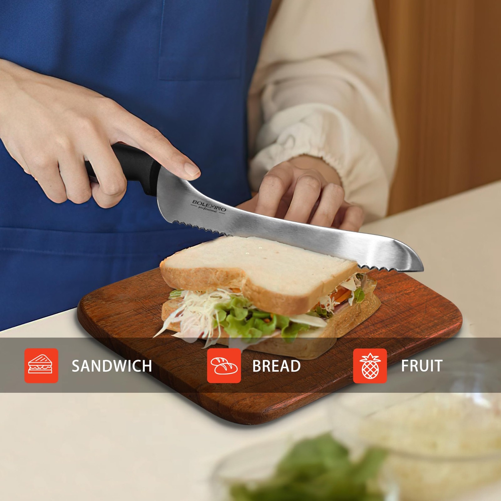 9 Inch Offset Serrated Bread Knife Wavy Edge for Homemade Bread Cake