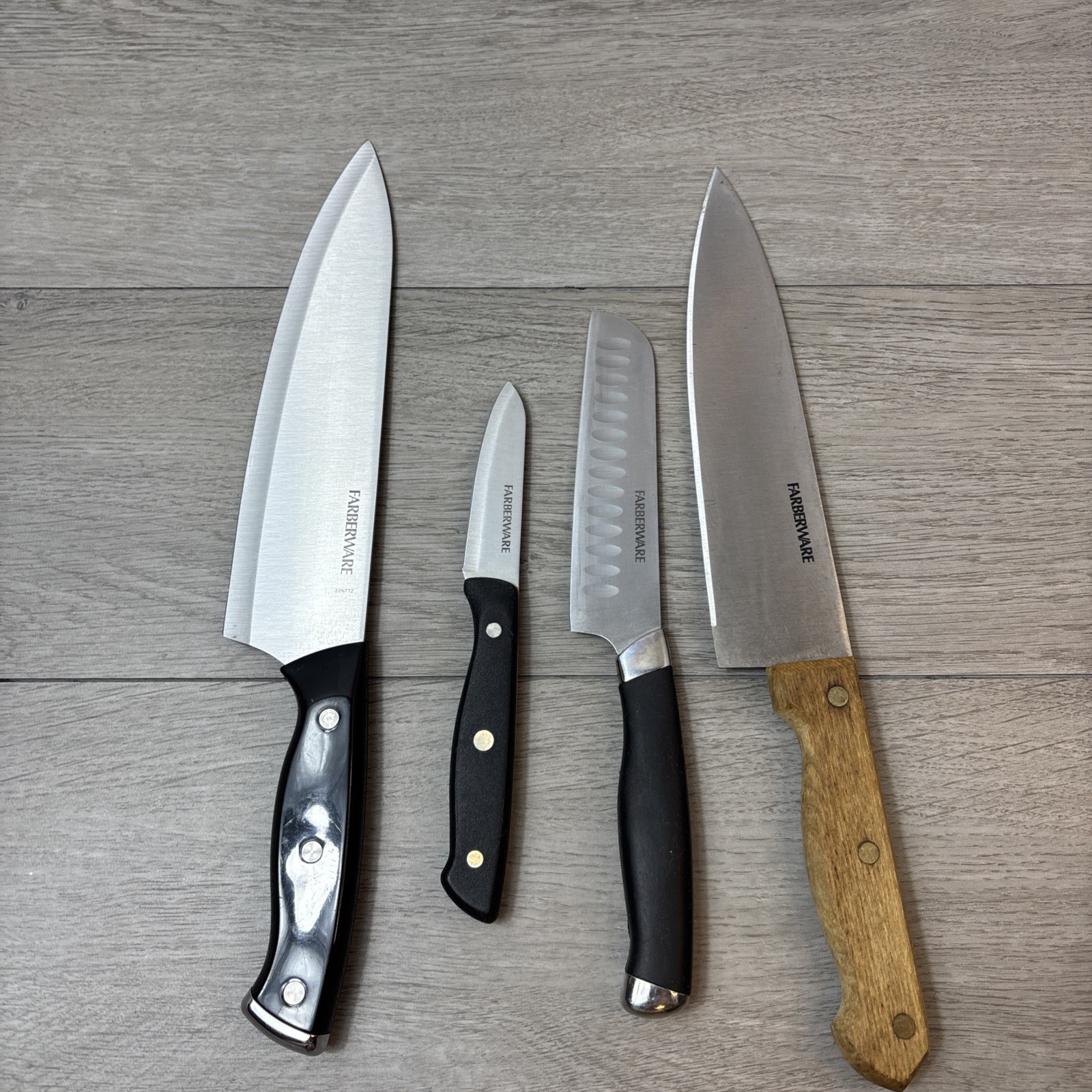 Farberware Knife Set Black And Wood Handel Stainless Steel Set Of 4