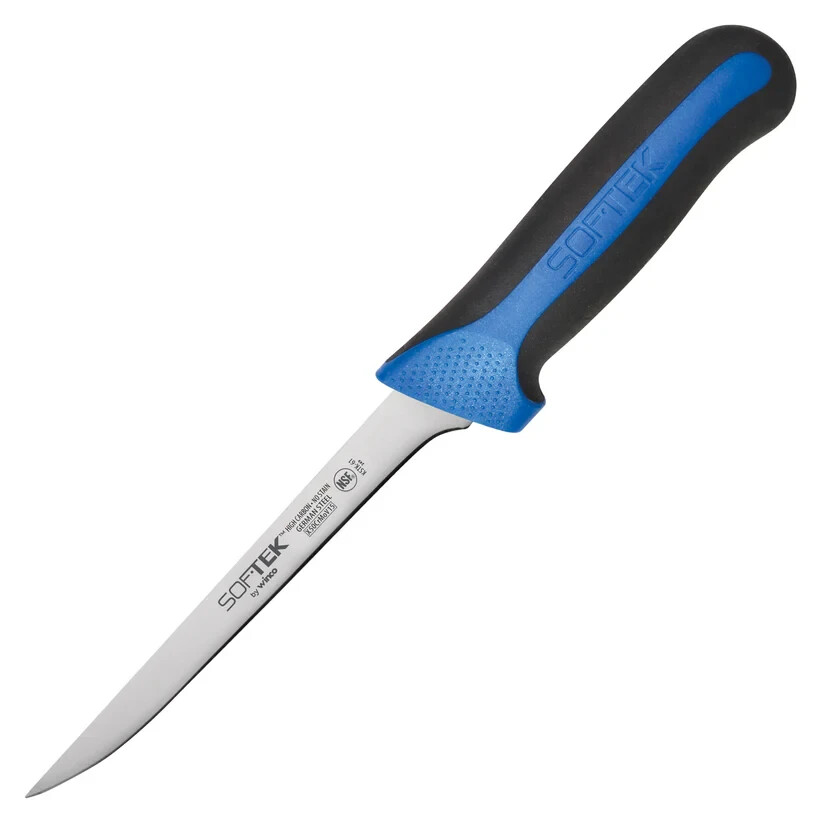 Sof-Tek, 6″ Boning Knife, Narrow, Soft Grip Handle,Silver/Black/Blue
