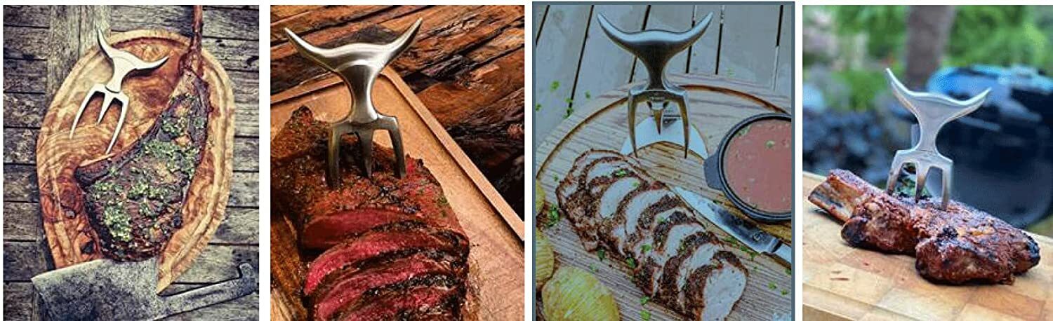 Tridens Ergonomic Vintage Brute Stainless Steel Fork, 6.5-In With Beechwood Base