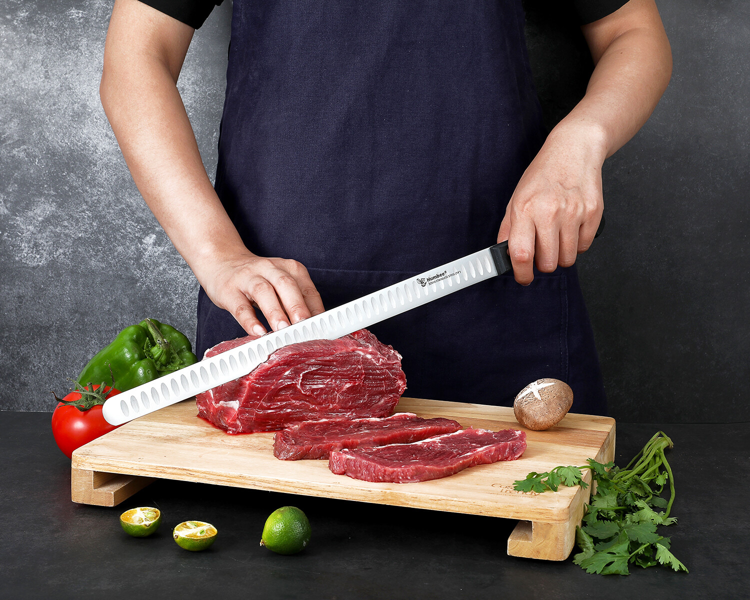 Humbee Chef Stainless Steel Granton Edge Carving Knife