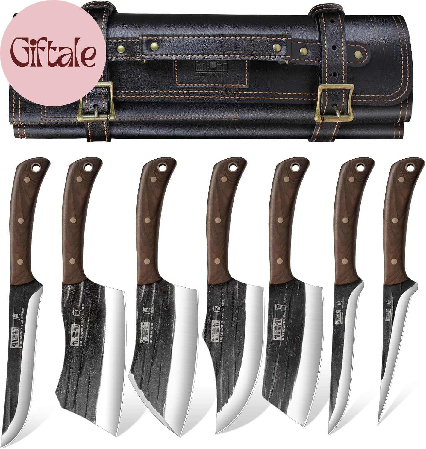 Butcher Knife Set, Hand Forged Butcher Chef Knife Set with Roll Bag, Sharp Meat