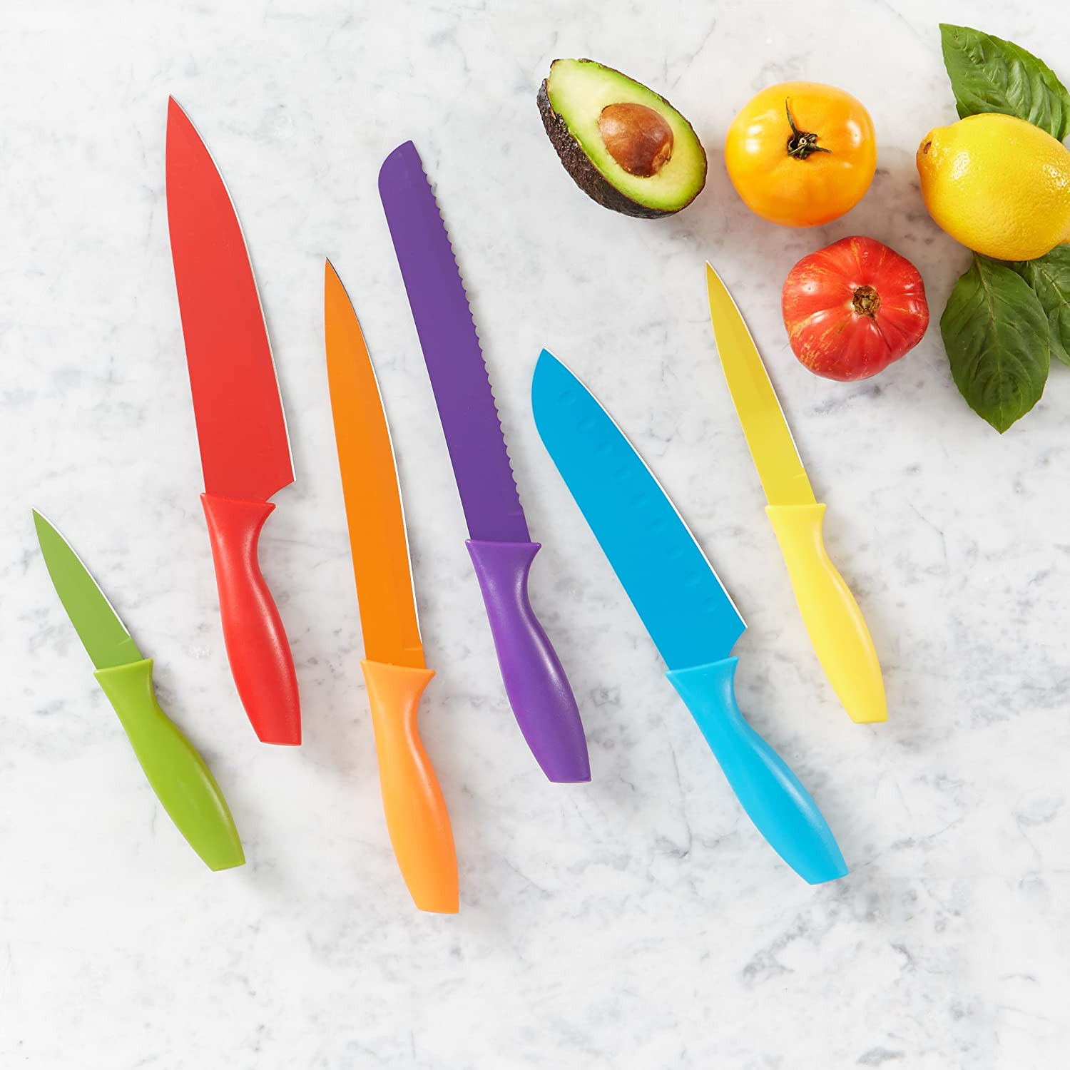 Color-Coded Dishwasher Safe Kitchen 12-Piece Knife Set, 6 Knives with 6 Blade…