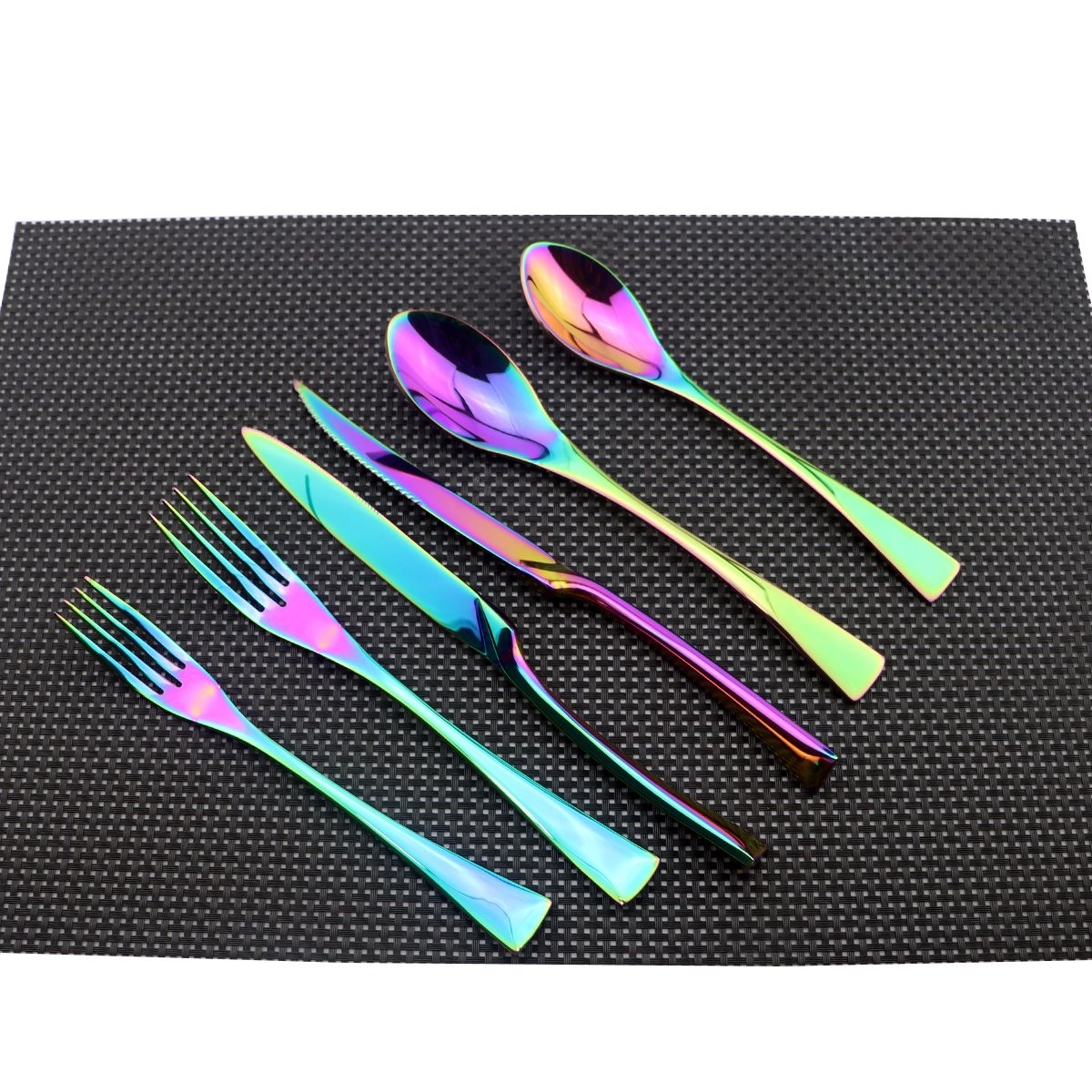 6 PCS 18/10 Stainless Steel Mirror Polished Rainbow Colorful Cutlery Flatware