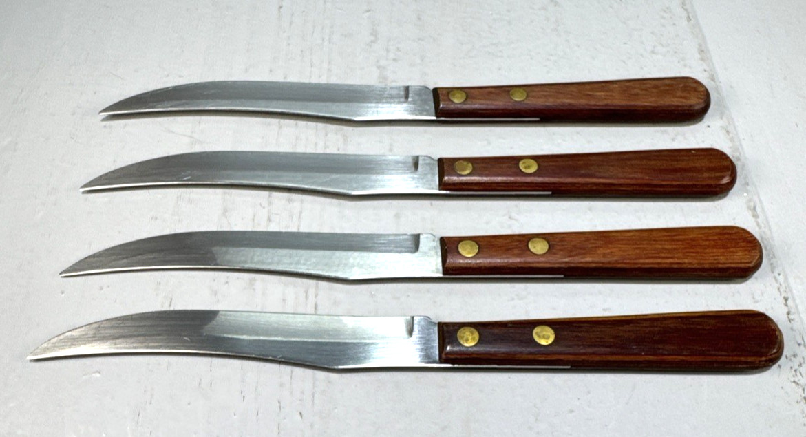 Vintage Boker Tree Brand Steak Knives Set of 4 with Wood Handles