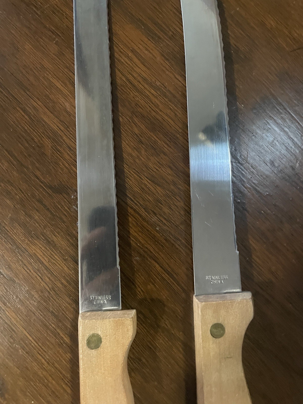Set of 2 Stainless Steel Serrated Steak Knives with Wood Handles 13 Inches Long
