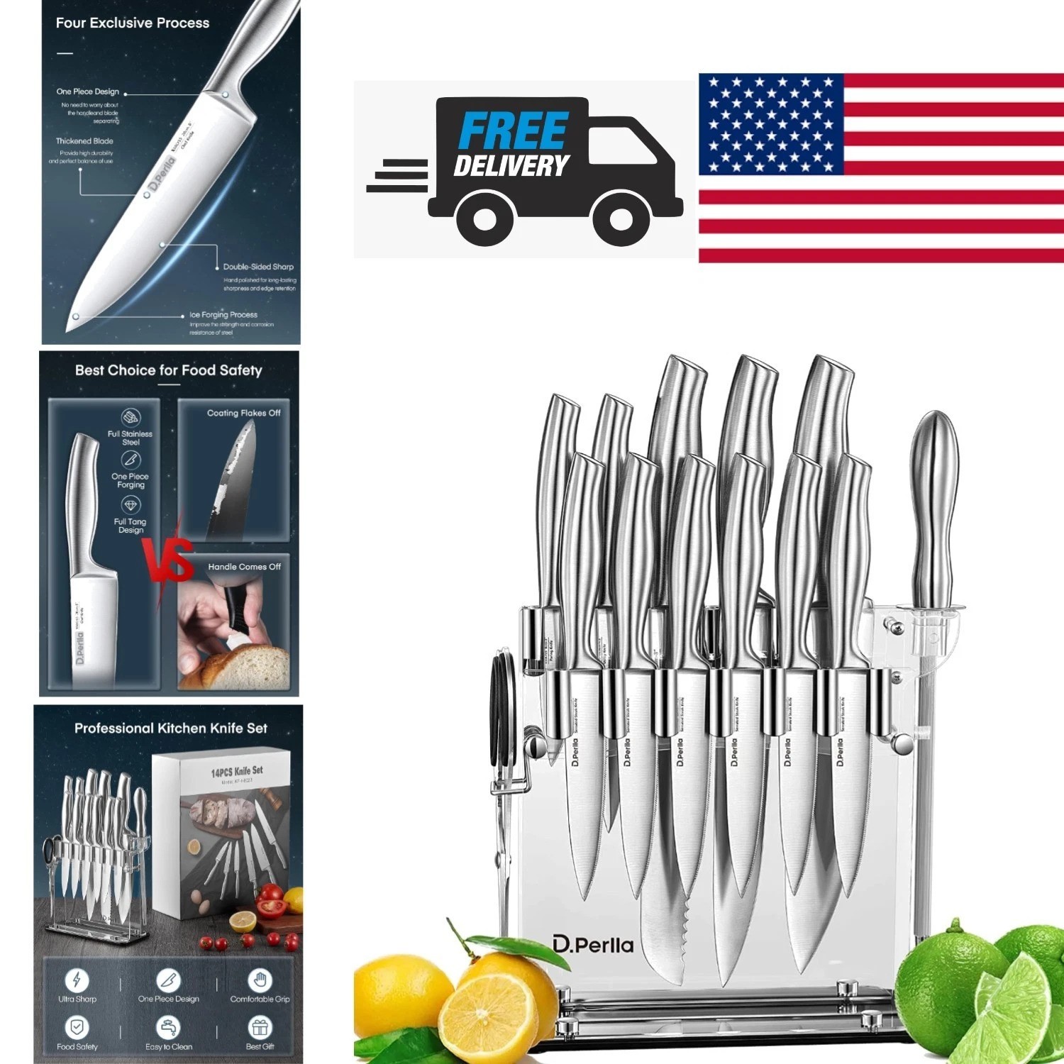 Professional Kitchen Knife Set 14 Pieces Stainless Steel Knives with Holder
