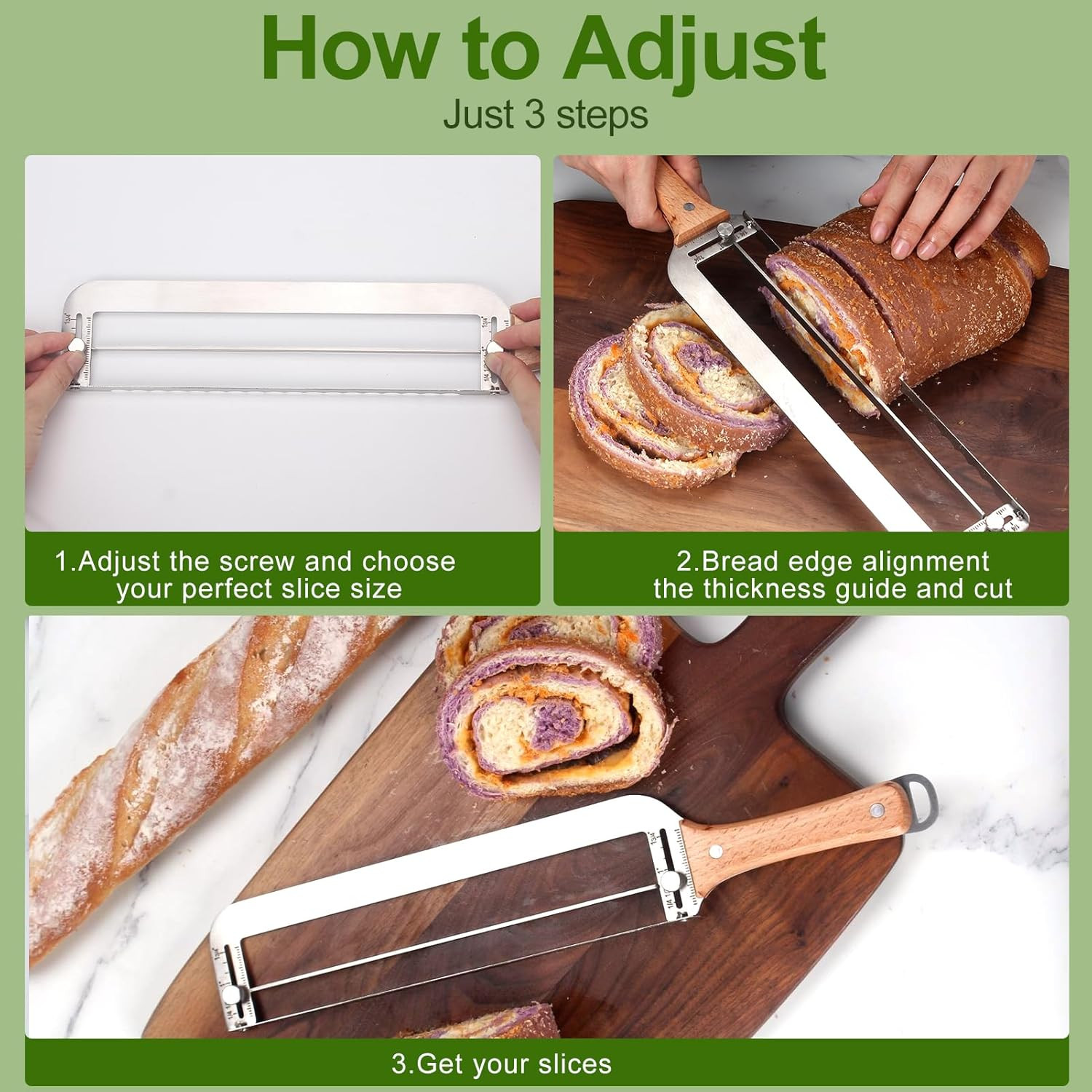 Adjustable Bread Slicer for Homemade Knife with Stainless Steel Serrated Blade
