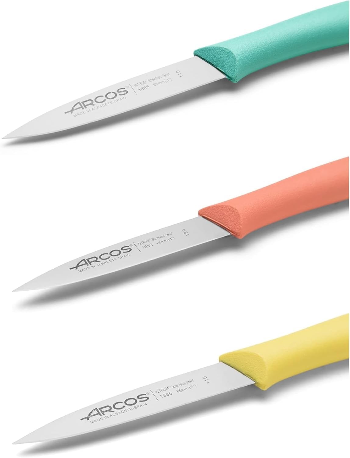 Arcos Paring Knife Set of 3 Pieces 4 Inch Stainless Steel. Colorful Kitchen K…
