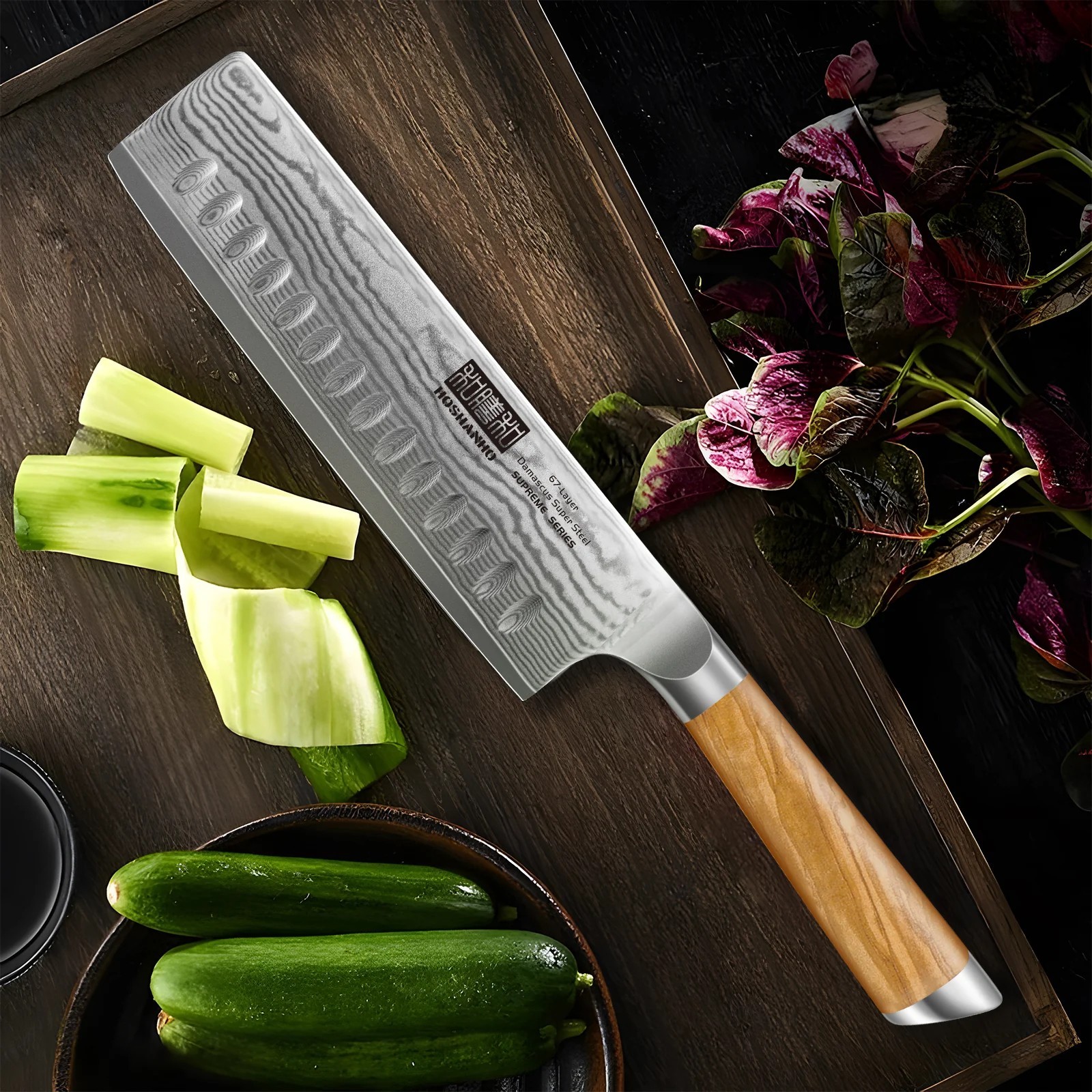 HOSHANHO 6.5″ Damascus Nakiri Knife Japanese Kitchen Cleaver Knife with Sheath