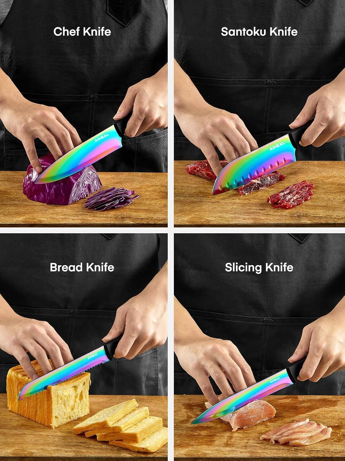 Knife Set, 16 Pieces High Carbon Stainless Steel Rainbow Color Kitchen Knife Set