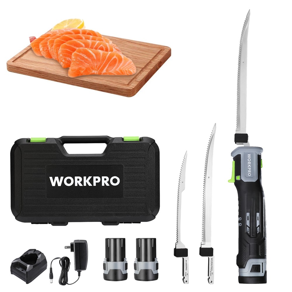 WORKPRO 2PC 10″ 8″ 12V Electric Fillet Knife Cordless Reciprocating Razor Blades