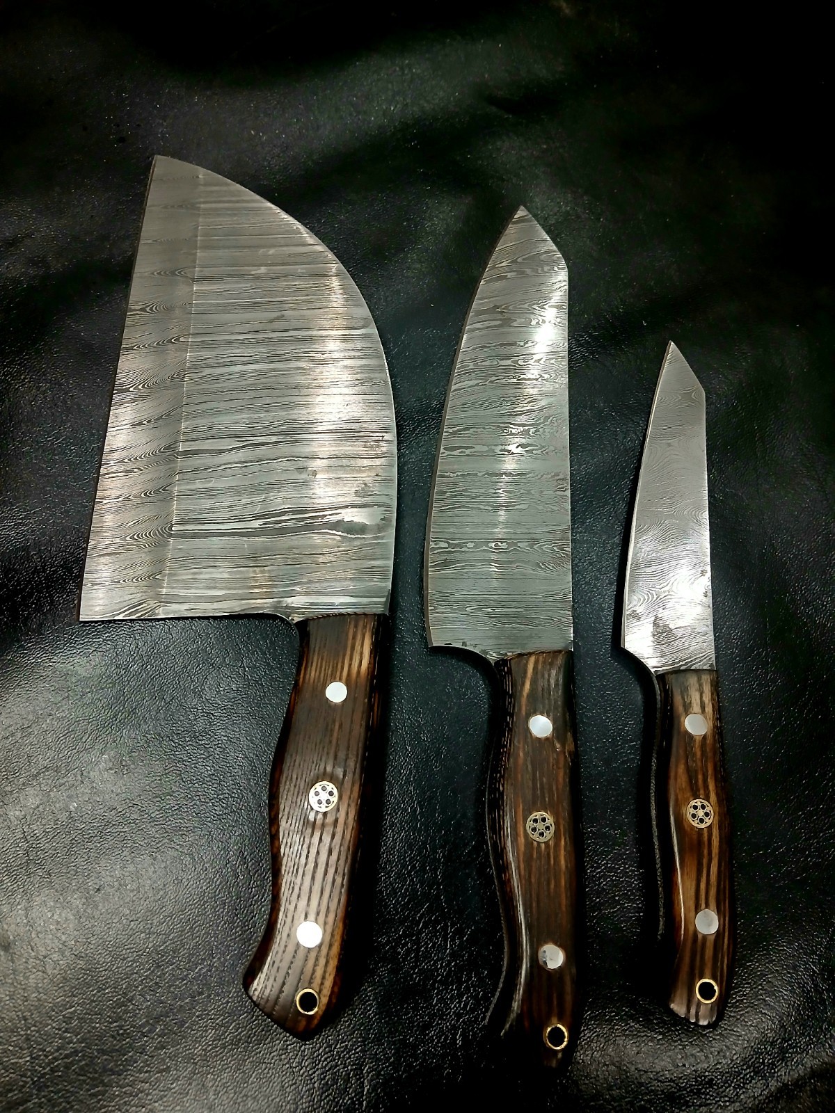 Damascus Kitchen Knife Set with leather pouch custom paid shipping for USA