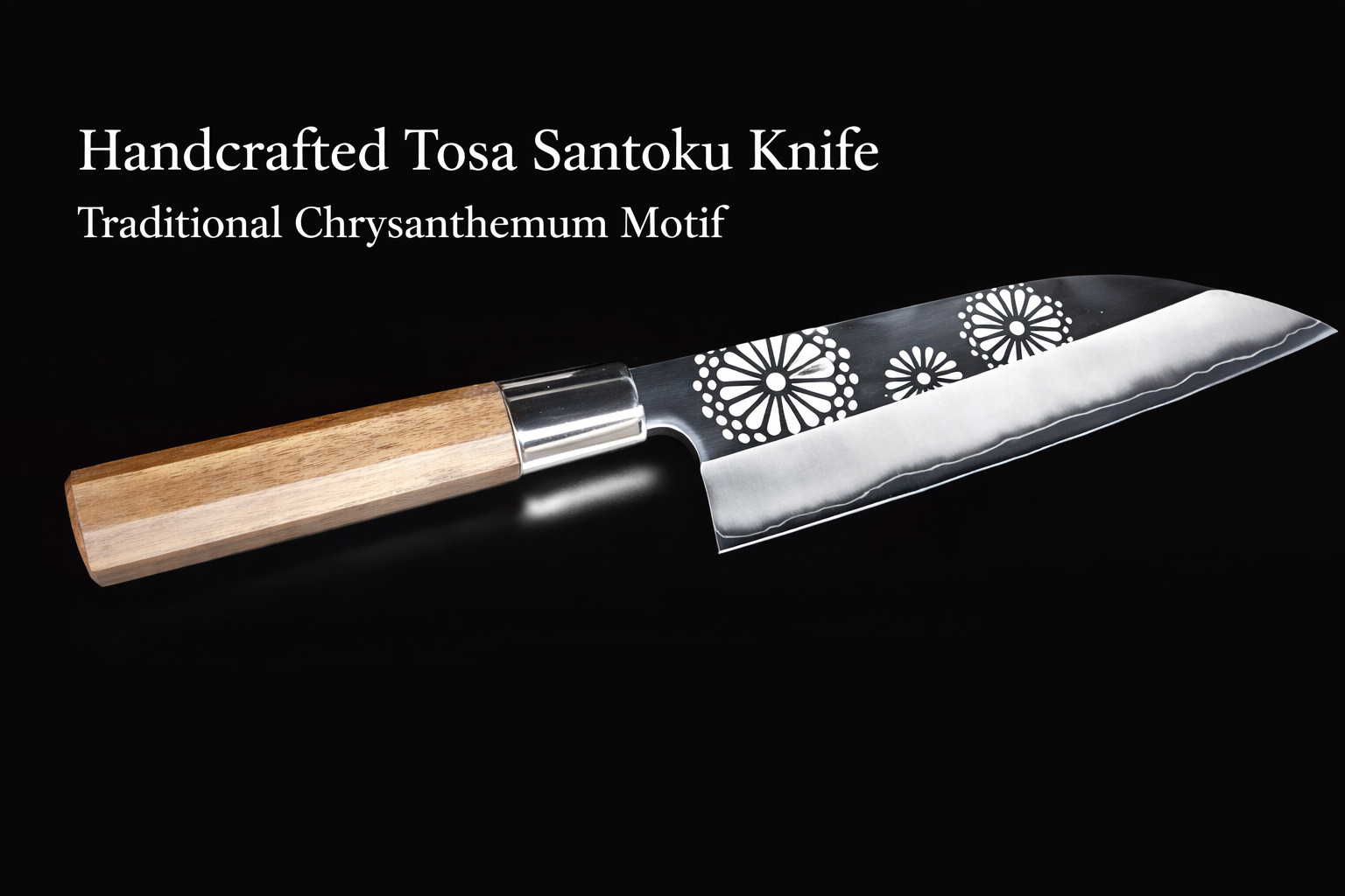 Hand Forged Japanese Santoku Knife Ginsan Steel Chrysanthemum Pattern Tosa Japan