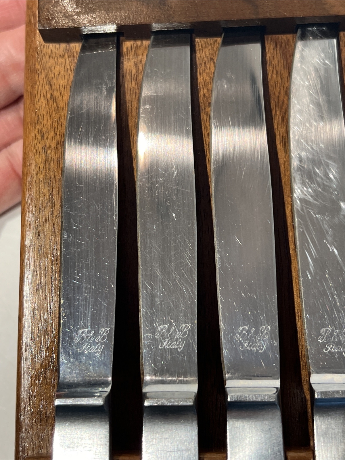 6- B&B Cutlery Set Stainless Steak Knives In Drawer Knife Case Italy Quality