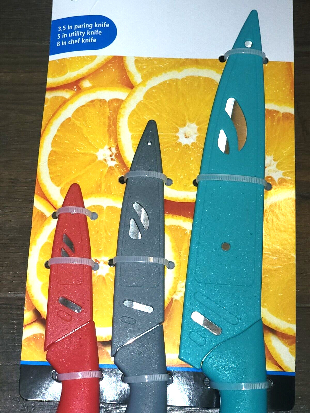 2 sets 3 Pc Stainless Steel Color Knife Set w/ Ergonomic Handles Kitchen Knives
