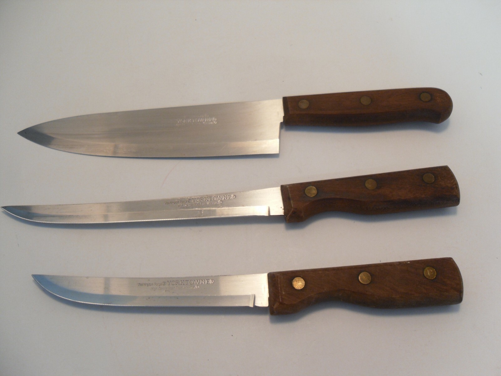 Lot Of 3 Vintage Washington Forge Knives Stainless Stain Free Steel Wood Handle