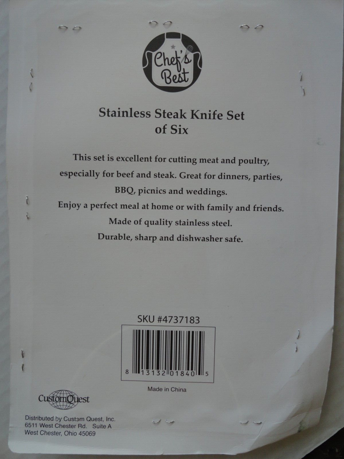Chef’s Best Stainless Steel 6 Piece Steak Knife Set NEW