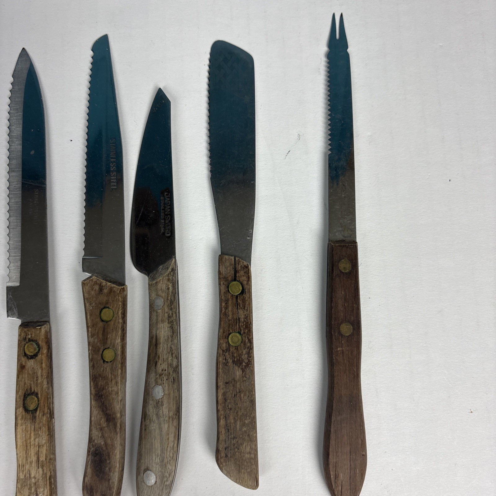 Vintage Knife Lot 9 Stainless Steel Wood Handle Serrated Steak Specialty Mixed