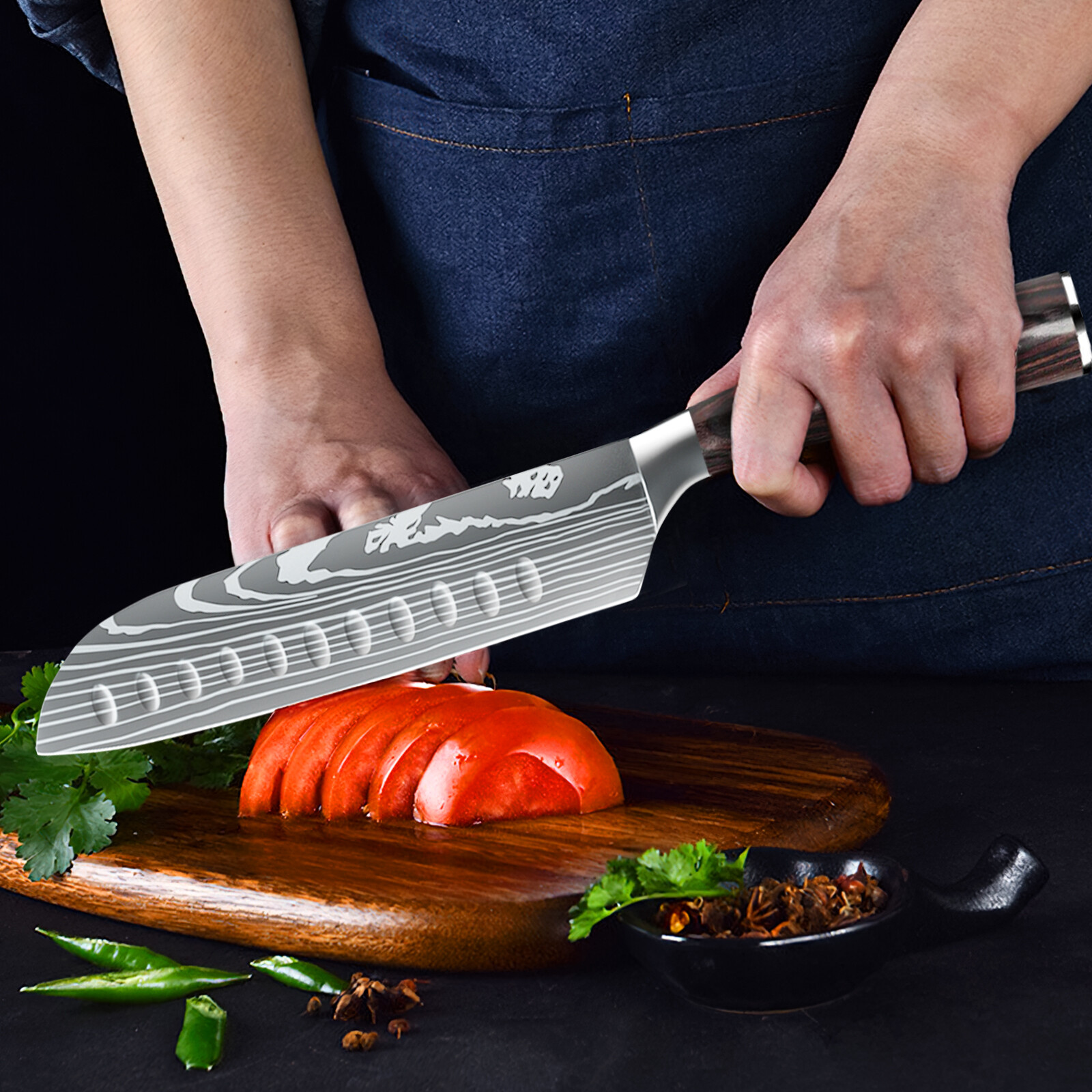 8PCS Kitchen Knives Set Damascus Style Stainless Steel Chef’s Knife Professional