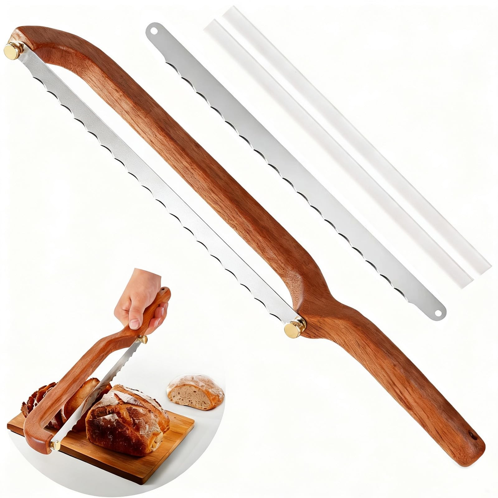 Uprichya Bread Knife for Homemade Bread Sourdough, Wooden Bread Bow Knife for…