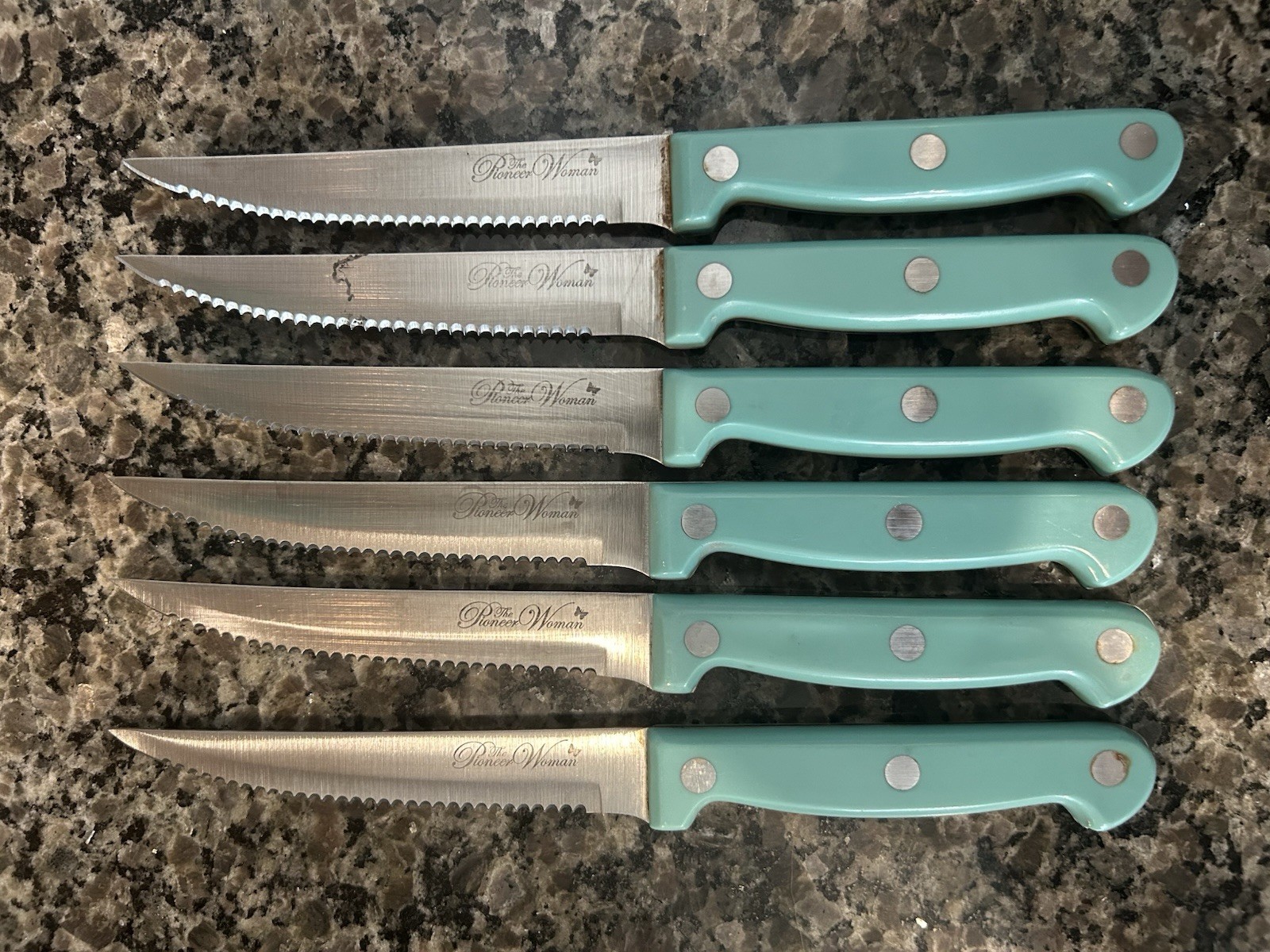 Pioneer Woman 13 Piece Knife Set Plus Block Blue Teal Handles Complete Set Used
