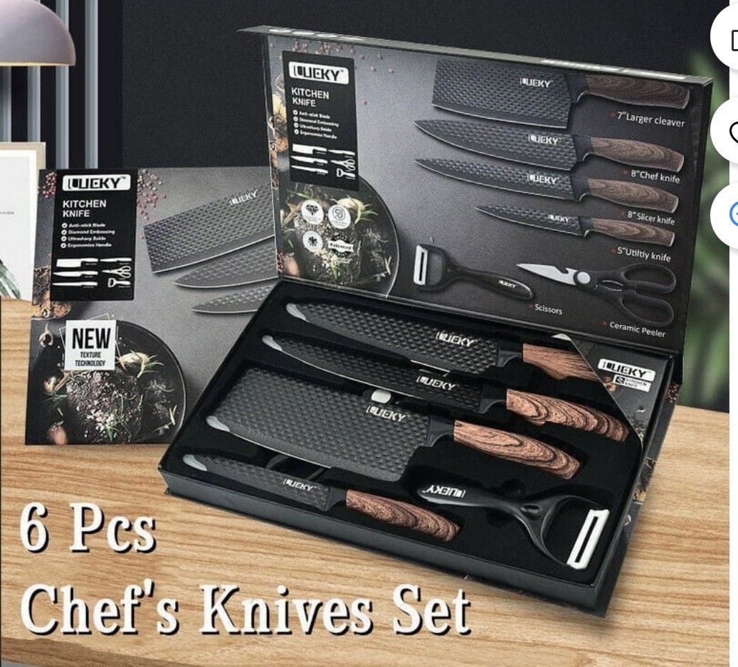 6 Pcs Chef’s Knives Set Stainless Steel Cleaver Scissors Peeler Kitchen Tools