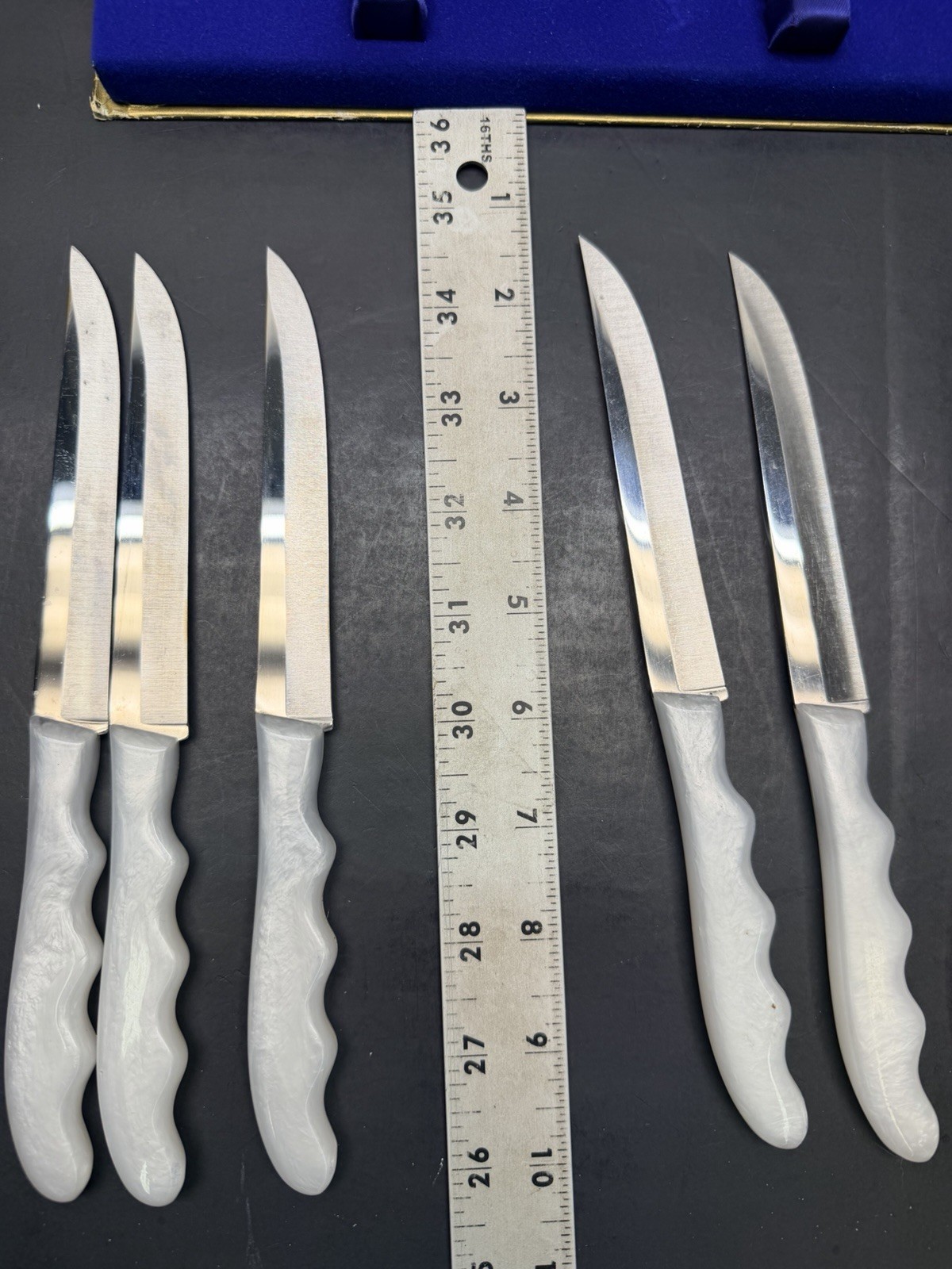 Vintage Set Of 6 Robinson Hollow Ground Knives Stainless Steel Blades