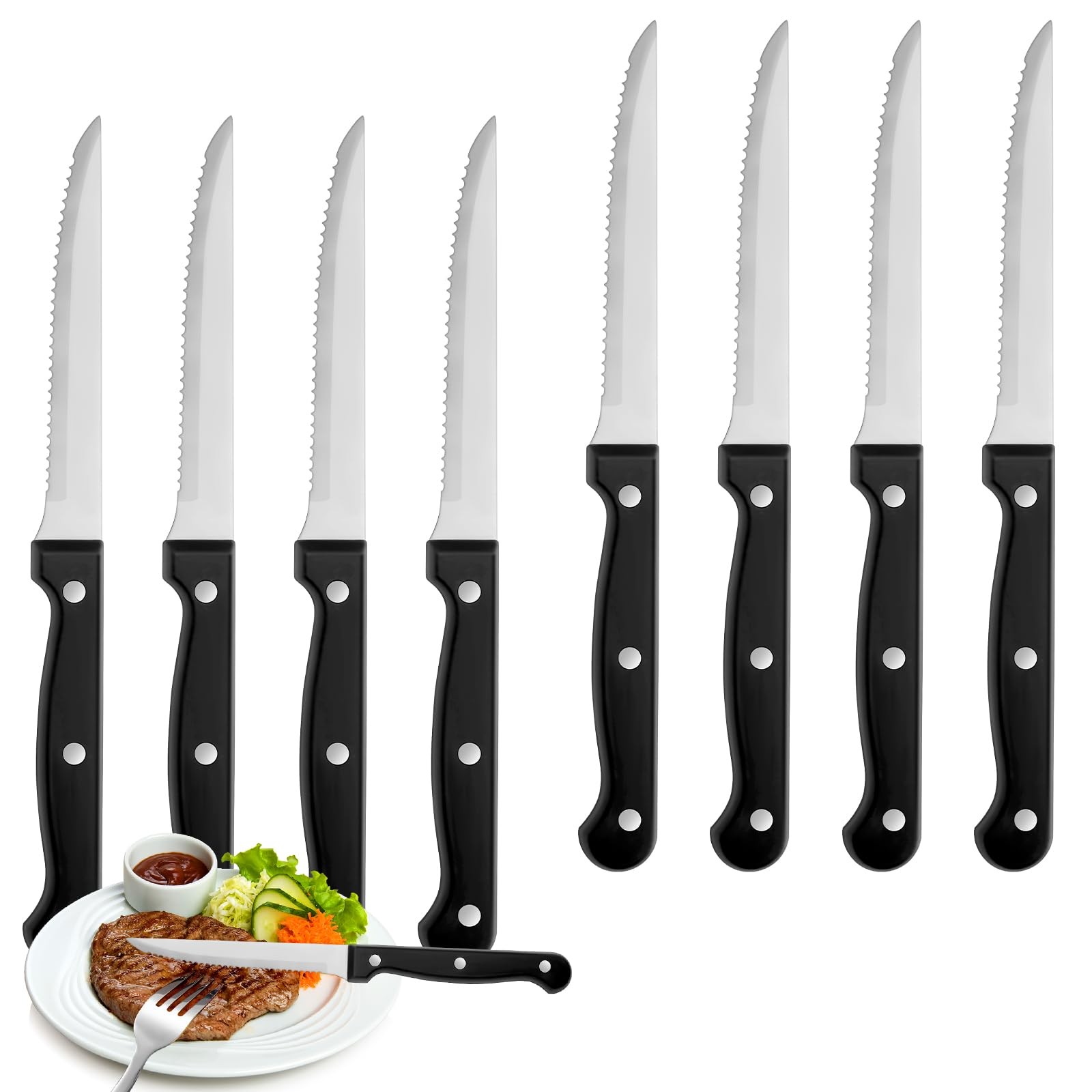 Steak Knives Set of 8, Sharp Triple Rivet Steak Knife Sets, HighCarbon Stainl…