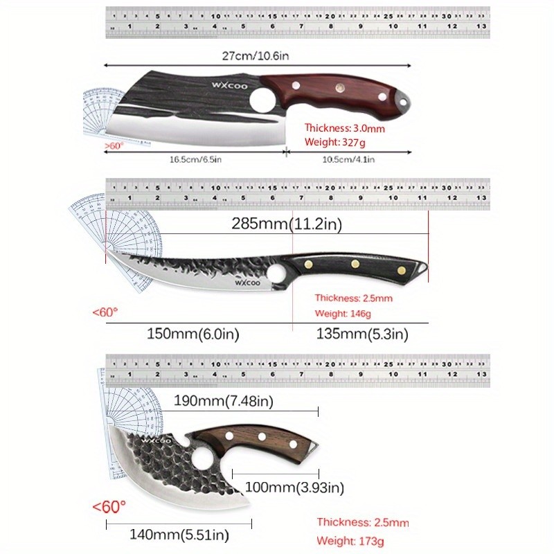 3PCS Stainless Steel Kitchen Knives Set Boning Chopper Fish Sashimi Cutting