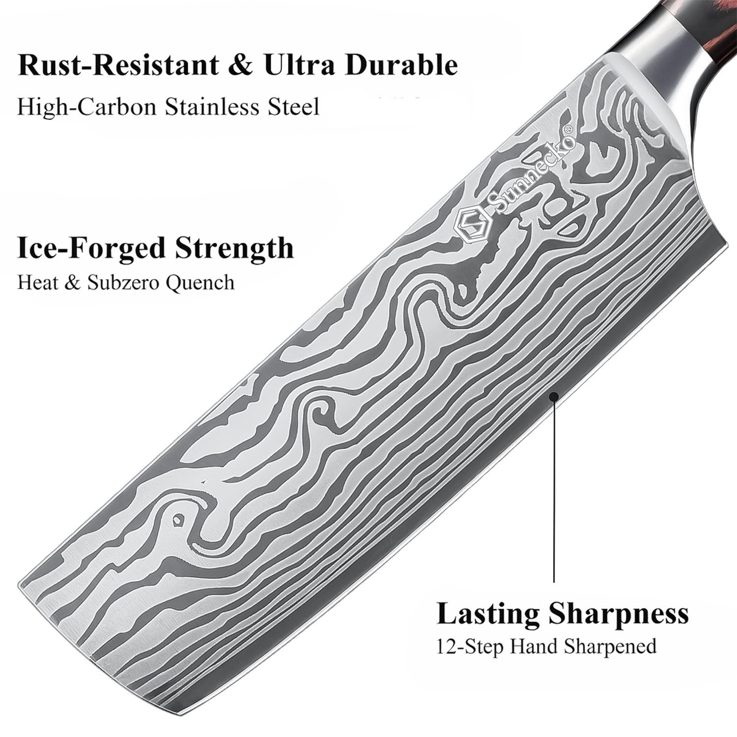 Sunnecko Japanese Nakiri Knife 7 Inch 15° Edge Carbon Steel Chef Knife Full Tang