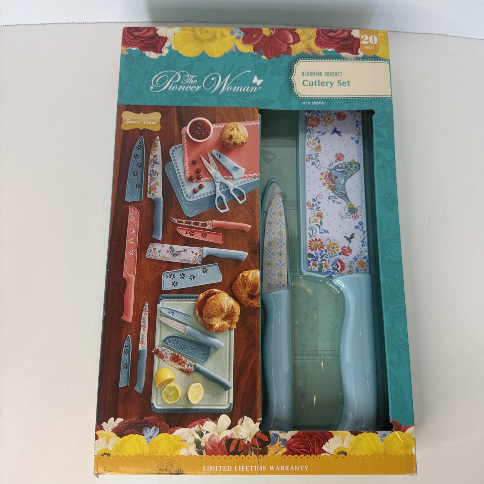 Pioneer Woman Blooming Bouquet 20 Pc. Cutlery Set. Teal/Multi Color New In Box