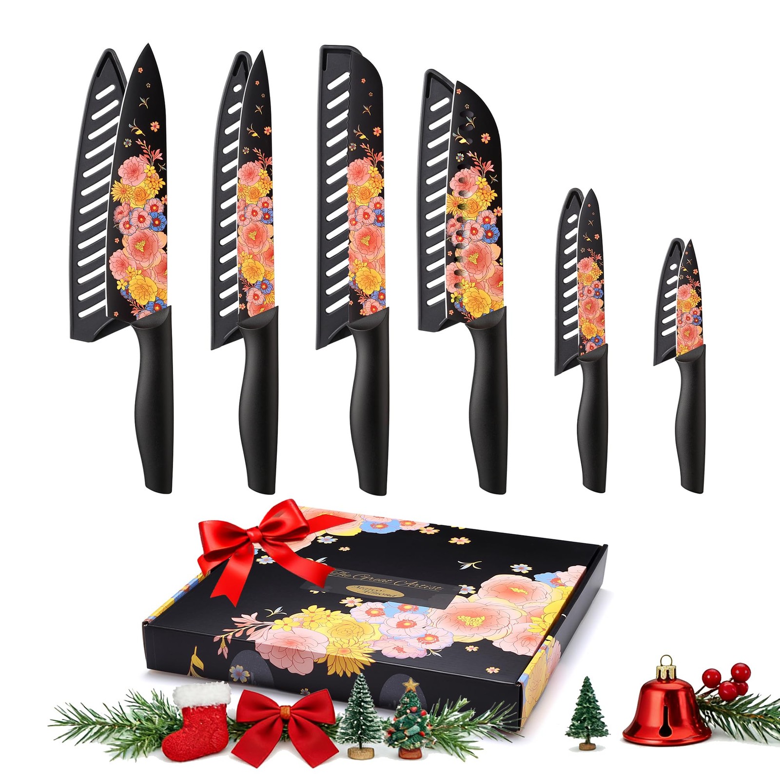 Knife Set Artistic Designed Pattern Kitchen Knife 6 Stainless Steel Kitchen K…