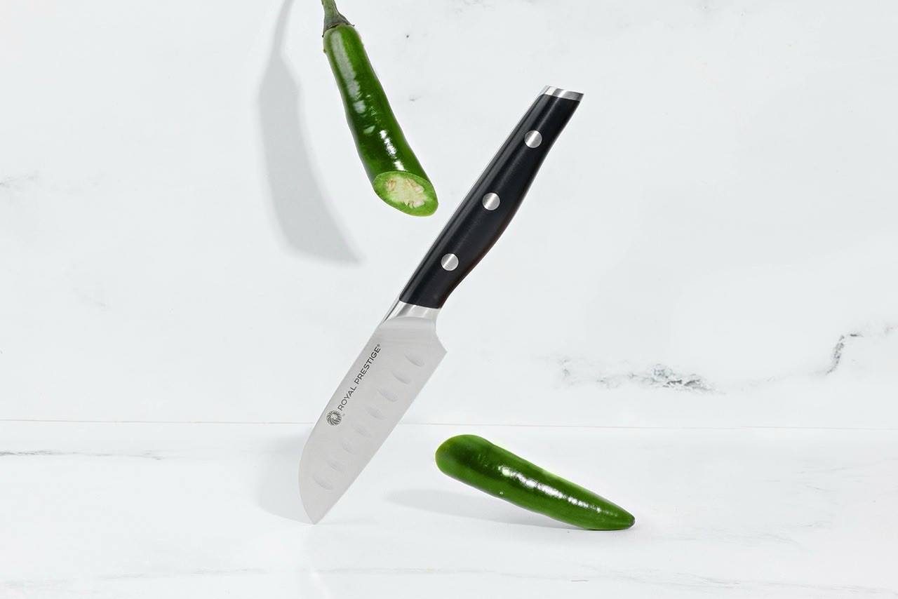 Royal Prestige Santoku Knife 3.5” Granton Edge Stainless Steel Black Handle