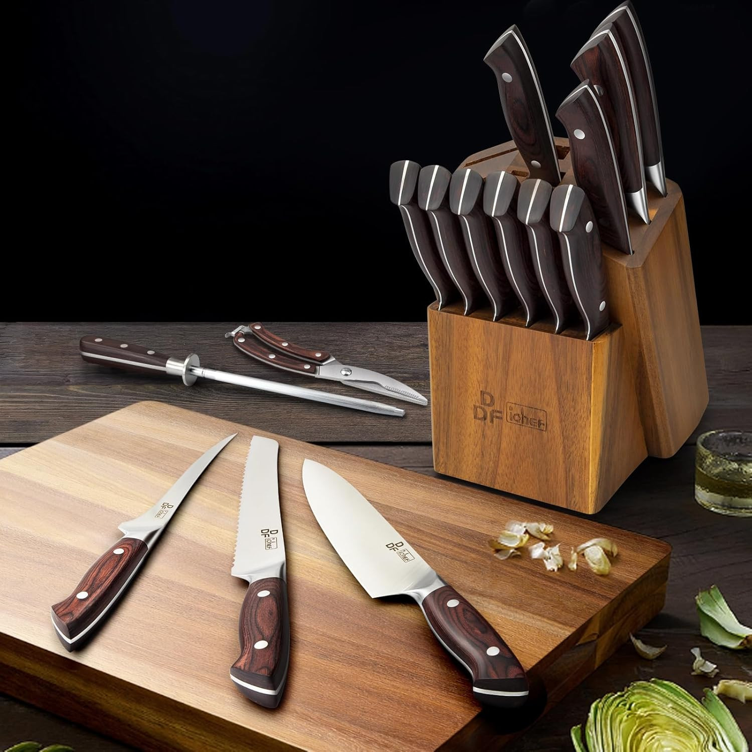 Kitchen Knife Set, 16-Piece Knife Sets for Kitchen with Block Japanese Stainless