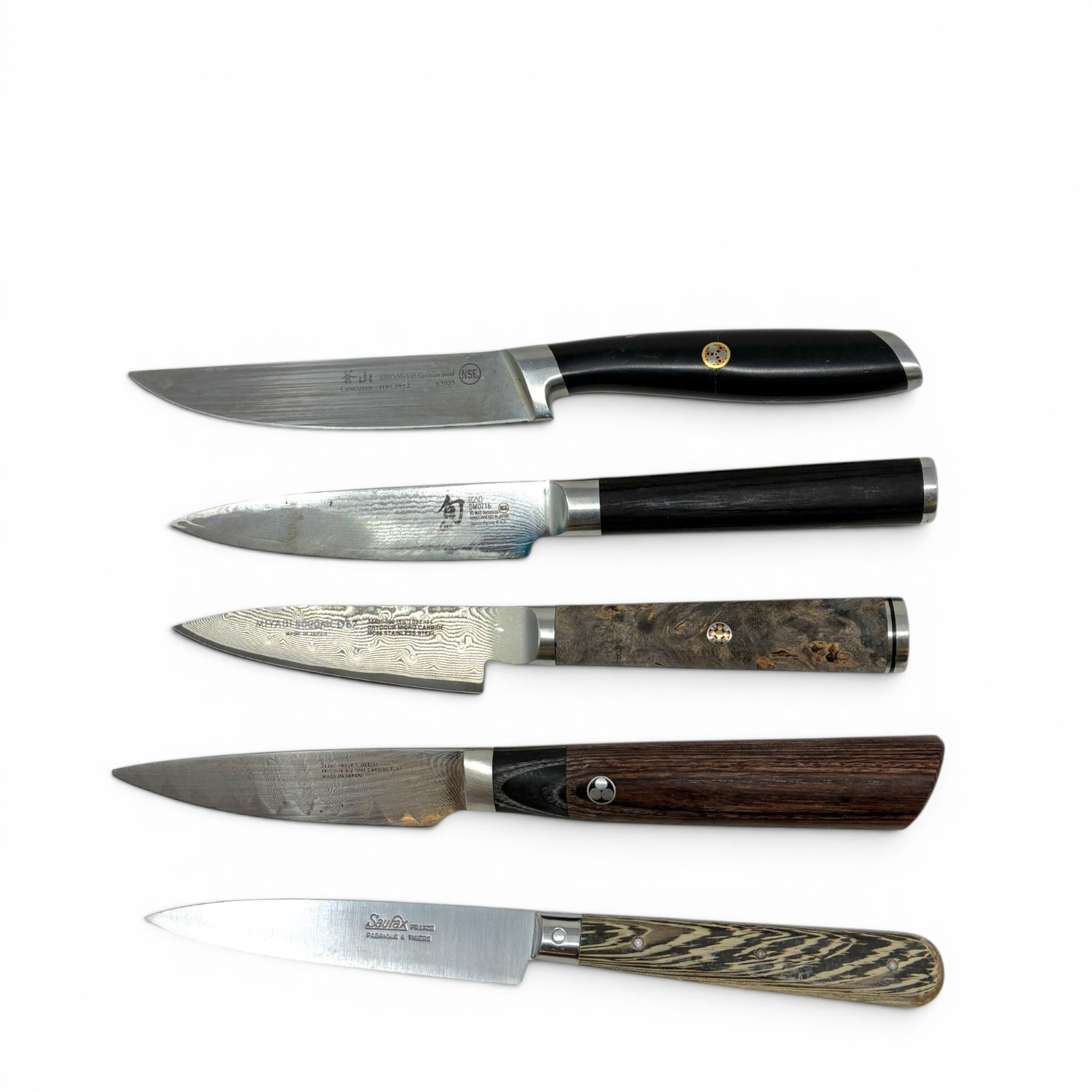 KAI Shun Miyabi Cangshan Sabatier Custom Damascus SG2 Stainless Paring Knife Lot