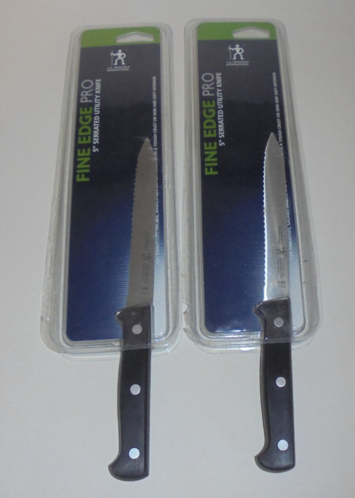 2 J A Henckels International Fine Edge Pro 5” Serrated Utility Knives NEW