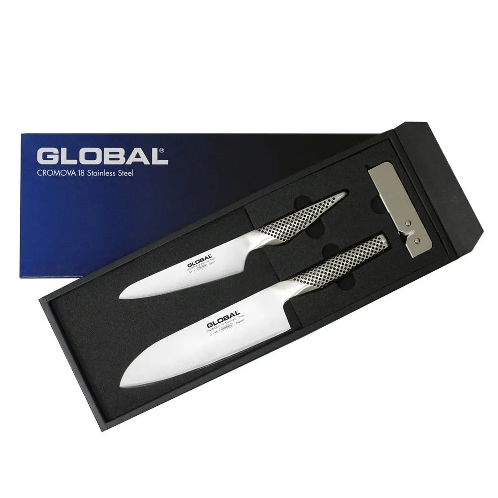 NEW Global 3-Piece Knife Set GST-B46 Santoku Petty Sharpener Made in Japan