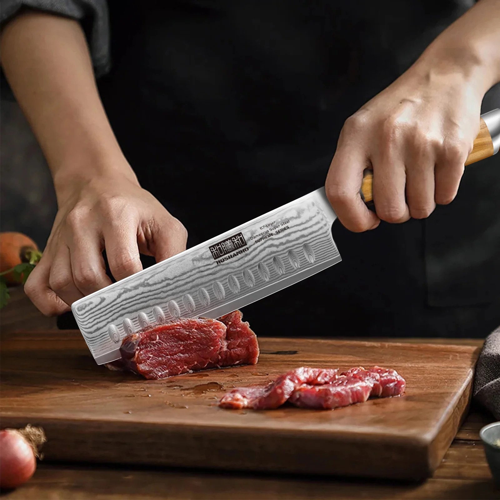 HOSHANHO 6.5″ Damascus Nakiri Knife Japanese Kitchen Cleaver Knife with Sheath