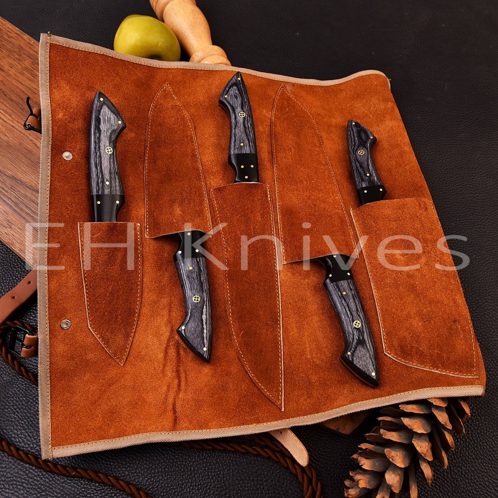 5 PCS Handmade Damascus Kitchen Sharp Chef knife Set for Meat/BBQ with Sheath