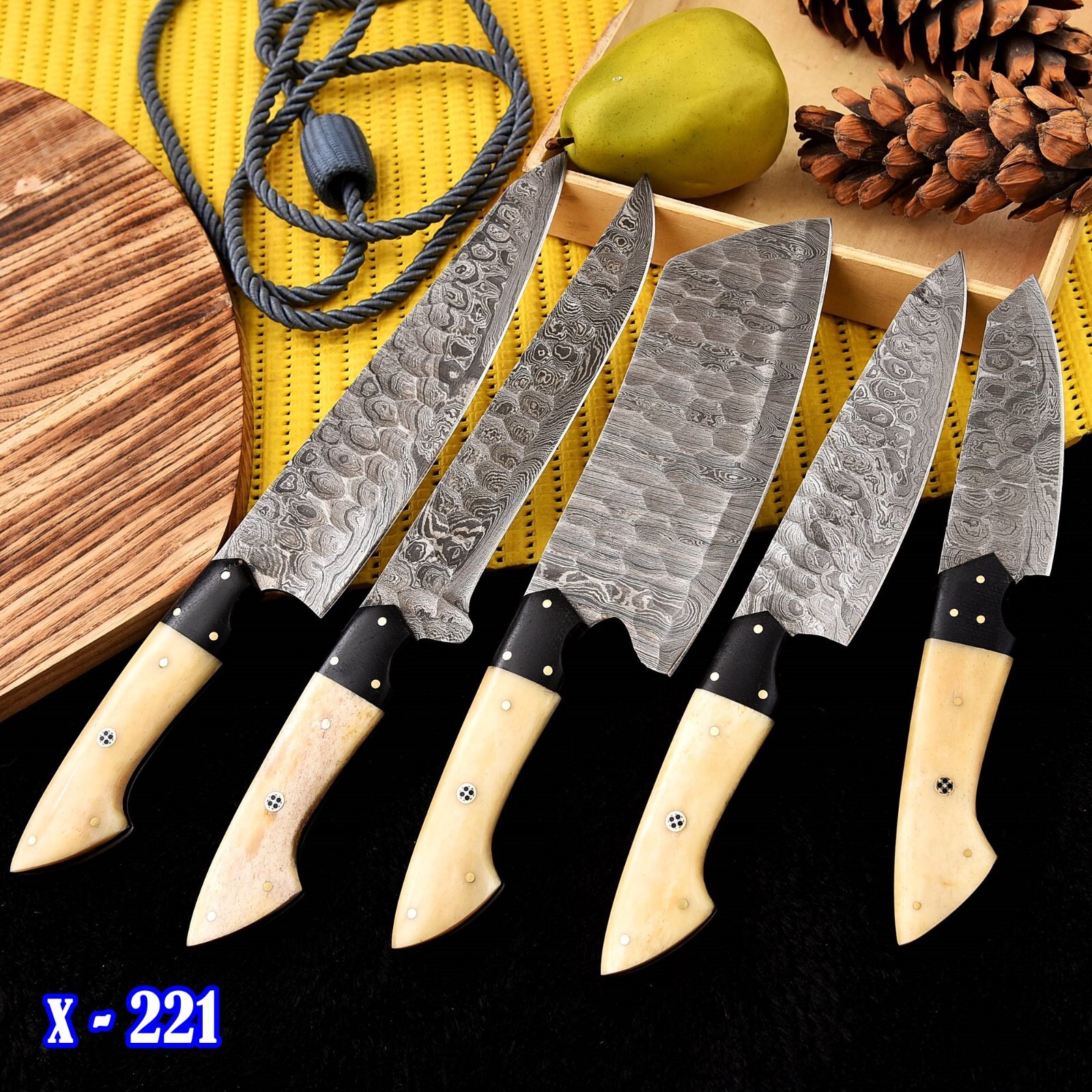 5 pieces chef knives set Damascus steel kitchen knife butcher steak knife x221