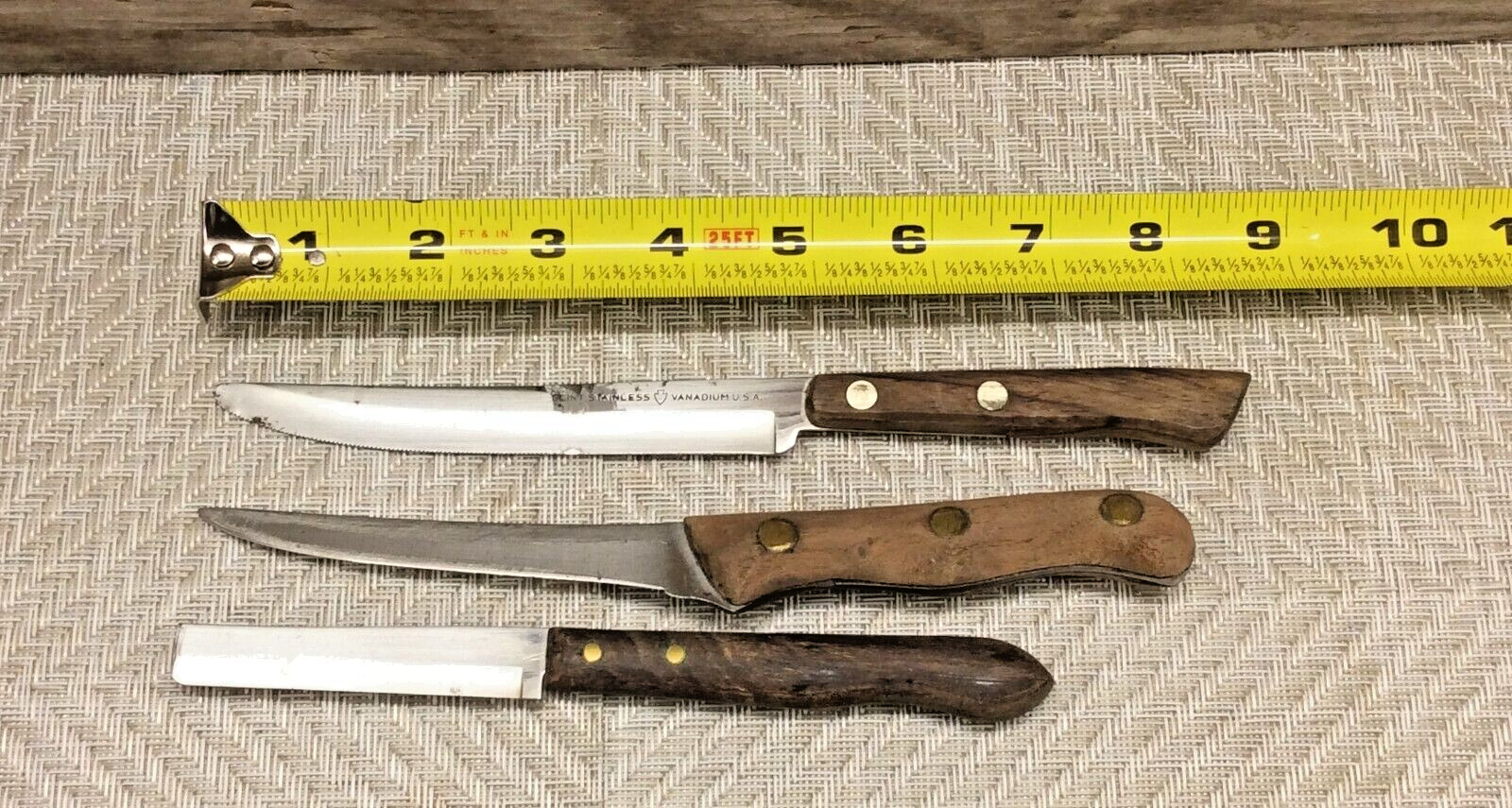 Mixed Lot Of 3 Paring/Steak Knives Stainless 3″ – 5″ Blades Wood Handles Vintage