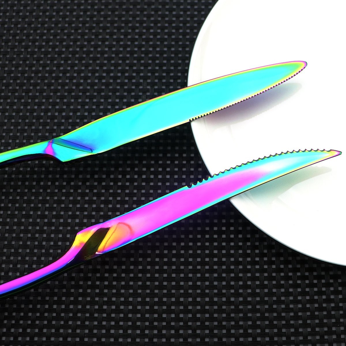 6 PCS 18/10 Stainless Steel Mirror Polished Rainbow Colorful Cutlery Flatware