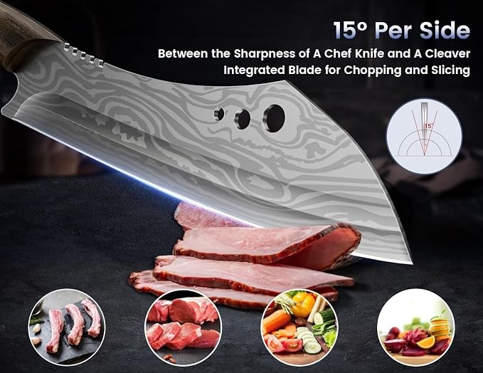 10 Inch Damascus Butcher Knife High Carbon Steel Full Tang Wenge Wood Cleaver