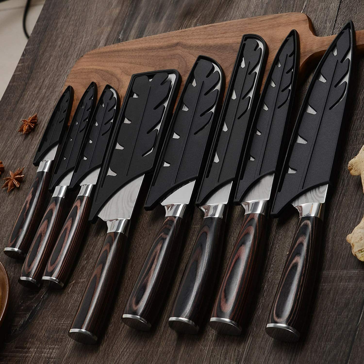 8 Pcs Kitchen Knives Set Japanese Damascus Pattern Stainless Steel Chef Gift Box