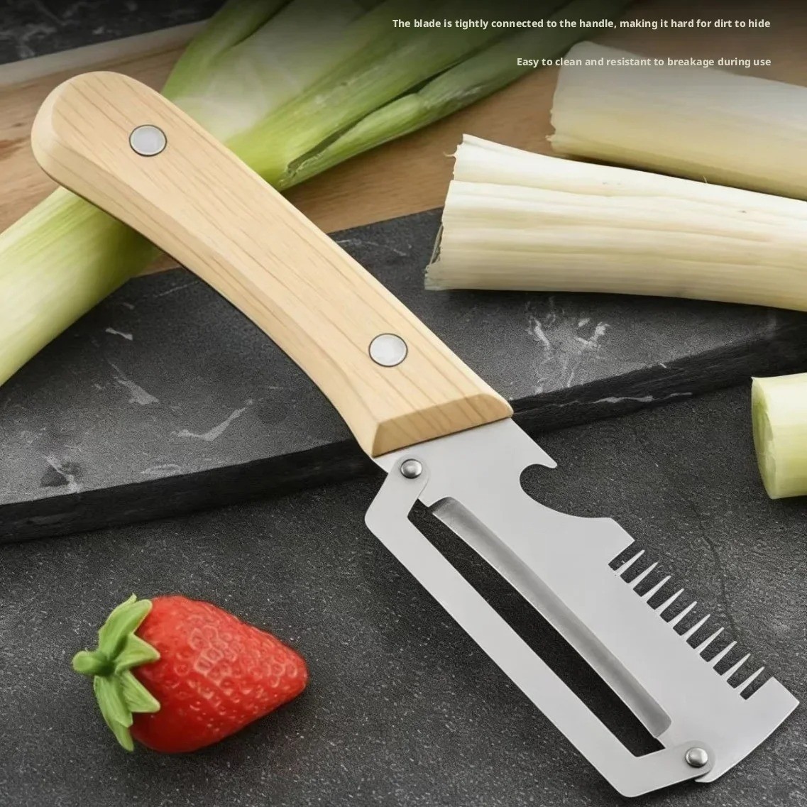 2-in-1 Paring Knife & Vegetable Peeler – Ergonomic Wood Handle Stainless Steel