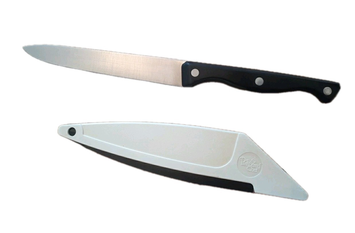 Pampered Chef 1046 Utility Knife with Sharpening Case 5″ Blade Vintage